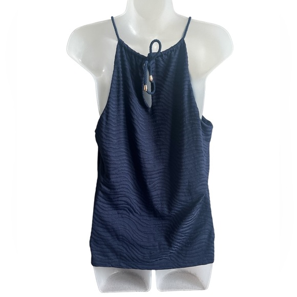 J. McLaughlin Navy Blue Textured Tie Halter Sleeveless Top Large - Picture 3 of 6